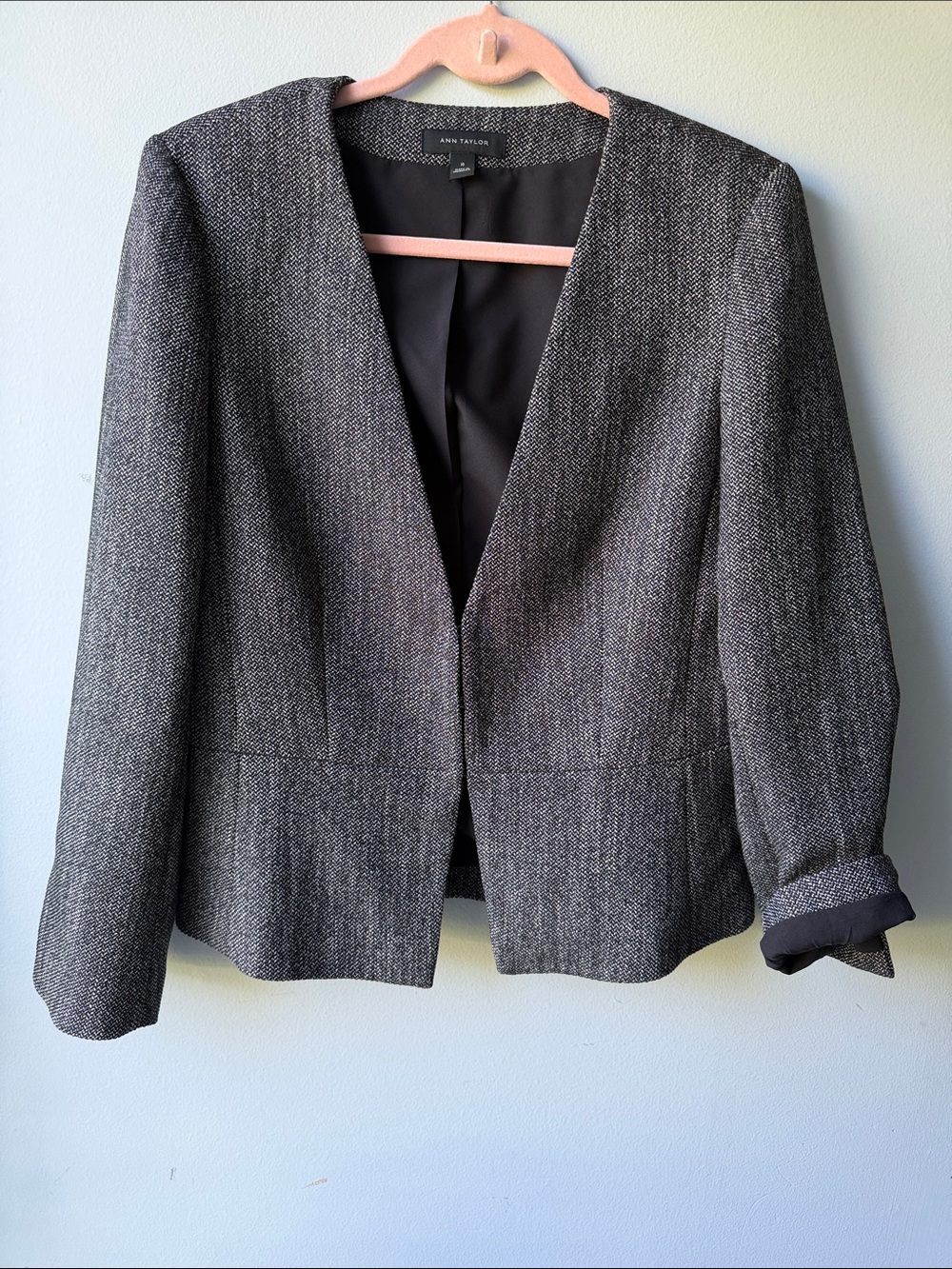Ann Taylor Gray Charcoal Open-Front Tweed Blazer Size 10